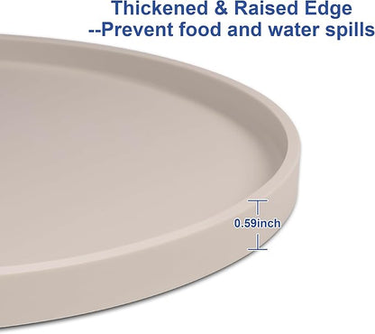Arespark Dog Food Mat, Nonslip Waterproof Dog Silicone Feeding Bowl Mat with Raised Edges for Floors Prevent Spills, Round Eating Plate Puppy Supplies 10inch (Off White, 2 Pack)