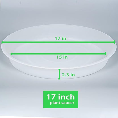 2 Pack of 17 inch Plant Saucer, 2.3" Depth Tray, Large Deep Garden Plastic Flower Planter Plant Trays for Indoors Outdoor Bath Bath (17", Clear)