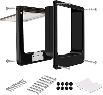 CEESC Large Cat Door for Interior/Exterior Door, Weatherproof, Black, Rotary 4 Way Locking Pet Door for Cats & Dogs with Circumference < 23.62", Upgraded Version