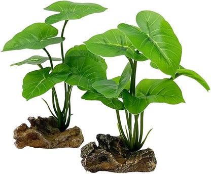 Smoothedo-Pets Fish Tank Decor Aquarium Decorations Ornaments Betta Leaf pad Hammock 6inch Plastic Artificial Plant Goldfish Fish Hides Small Tank/Reptiles Plants Driftwood (Green-Type-A-Set)