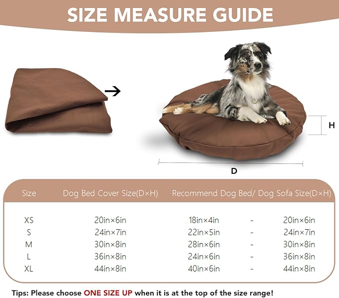 Dog Bed Cover Waterproof Replacement Machine Washable Covers for Dog Bed Heavy Duty Scratch Resistant Mattress Protector Pet Bed Round 44x44 Inch Cover Only Brown