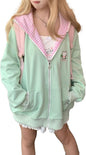 Womens Y2K Zip Up Cute Graphic Hoodies Cat Ears Casual Cartoon Harajuku Kawaii Clothes Oversize Streetwear Jacket