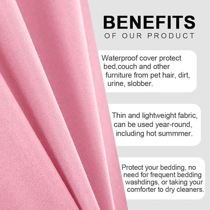 DUJUIKE Waterproof Bed Cover for Dog and Cats,Pet Hair Resistant Bed Sheet Cover, Protective Bed Liner Cover with 100% Waterproof Breathable Thin Fabric (Pink, Super King 90 * 118 inch)