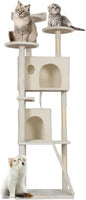 FDW | 81" Cat Tree Tower | Beige | Multi-Level Indoor Activity Center with Sisal Scratching Posts, Condos, Plush Perches, Hanging Cat Toys | Sturdy, Easy to Assemble | for Kittens & Adult Cats