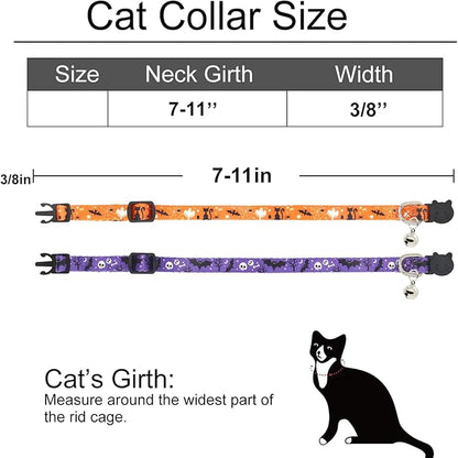Halloween Cat Collar, 2 Pack, Breakaway Cute Cat Collar with Bells, Halloween Purple
