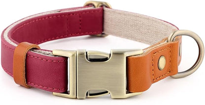 Plutus Pet Genuine Leather & Hemp Dog Collar – Adjustable Heavy Duty Pet Collar with Quick Release Metal Buckle, Soft & Stylish for Puppy and Small, Medium, Large Dogs (Burgundy, L)