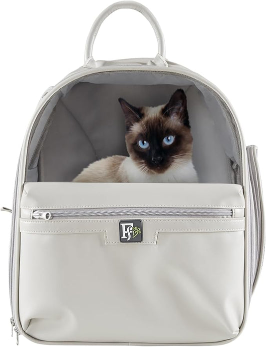 Friends Forever Cat Backpack, Dog Carrier for Small Dogs Travel Bag with Padded Straps, Removable Sherpa Mat, Fully Ventilated, Front Viewing Window, Grey