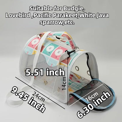 Bird Carrier Bag Bird Travel Cage with Indestructible Stainless Steel Mesh, Feeder Cups and Stand Perch, Portable Bird Travel Bag, Pet Transparent Breathable Travel Cage (Colorful,Small)