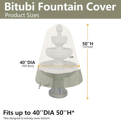 Bitubi Fountain Cover（40"x50"） 600D Oxford Cloth Garden Fountain Statue Protective Cover with Drawstring Waterproof Windproof Fountain Protector