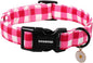 DOGWONG Pink Checkered Dog Collar, Cute Pink Plaid Dog Collars, Adjustable Girl Female Pet Collars Design Dog Collar for Small Medium Large Dogs