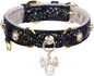 PetsHome Cat Collar, Dog Collar, [Bling Rhinestones] PU Leather Adjustable Pet Collar with Luxury Pendant for Big Cat and Small to Medium Dog Small Black