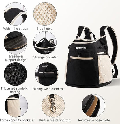 Pet Dog Carrier Backpack, cat Carrier Pouch, Small Dog Front Backpack, Breathable Mesh Dog Travel Backpack with Safety Belt, Suitable for Travel, Hiking, Cycling, and Outdoor Adventures