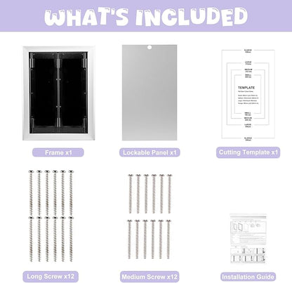 Sliver Pet Door with Panels, Aluminum Dog Door with Automatic Closing Magnetic Flaps, Large Doggie Door, Slide-in Panel & 4 Security Locks, Suitable for Doors, Screen and Wall