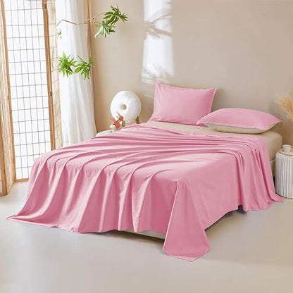 DUJUIKE Waterproof Bed Cover for Dog and Cats,Pet Hair Resistant Bed Sheet Cover, Protective Bed Liner Cover with 100% Waterproof Breathable Thin Fabric (Pink, Super King 90 * 118 inch)