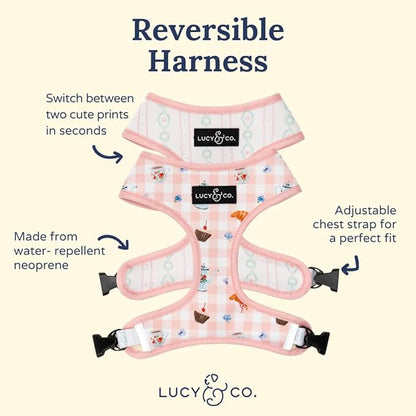 Lucy & Co. Sipping Slowly Reversible Dog Harness, Adjustable Comfort Fit with Dual Leash Attachments, Large