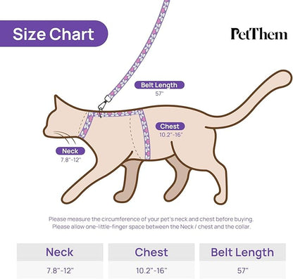 Cat Harness and Leash Set - Escape Proof Adjustable Cat Harness, Comfortable Soft Lightweight, Use Safe & Easy, Walking Travel Kitten Harness for Small Medium Large Cats (Purple Rabbit in Wonderland)