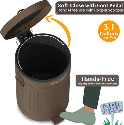 PAWZIDEA Dog Poop Trash Can Outside Odor Control, 3.1Gallon Pet Waste Trash Can Outdoor Waterproof, Dog Poop Container Bin Outdoor Garbage Can with Lid, 7.8in Activated Carbon Filter Pet Waste Station