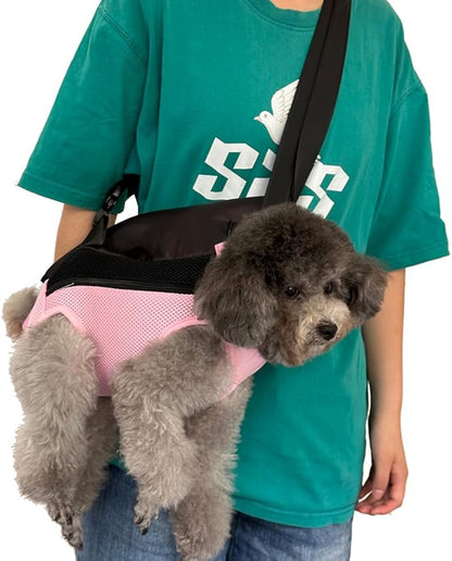 Pet Dog Carrier Backpack, Portable Breathable Mesh Chest Carrier, Polyester Woven Double Shoulder Pet Bag for Outdoor Adventures (Pink, Medium)
