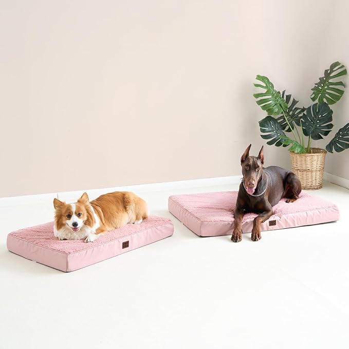 EHEYCIGA Orthopedic XXL Dog Beds for Jumbo Dogs with Removable Washable Cover for Crate, Pink, 47x29