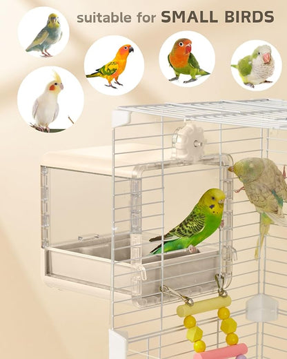 septillar Bird Feeder and Bath for Cage, Hanging Bird Bathtub Bath Shower Box Bowl, Bird Cage Accessories Suitable for Small Medium Birds, Parrots, Lovebirds, Finches, Parakeets, Mannikin (White)