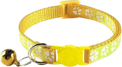 2 Pack Breakaway Cat Collars with Bells, Reflective Design and Claw Print Design, Safety Buckle, Adjustable 7.5-12.5 Inches for Kittens & Cats (Yellow)
