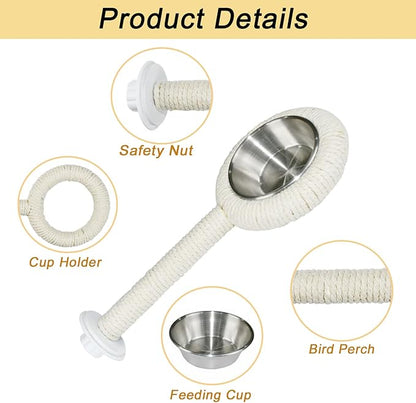ASOCEA Bird Perch Feeding Cup,Bird Bowls for Cage Parakeet Feeder Parrot Food Bowls Parrot Cage Accessory for Budgie Lovebird Cockatiel Parakeet Canary Finch Small Parrots,Beige