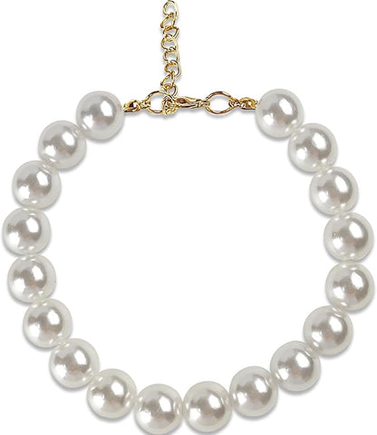 Chunky Pearl Dog Collar(0.55 Inch) for Small Dogs Cats, Adjustable Beaded Dog Collar Imitation White Pearls, Elegant Dog Jewelry Girl Accessories for XS Extra Small Dogs Necklace.