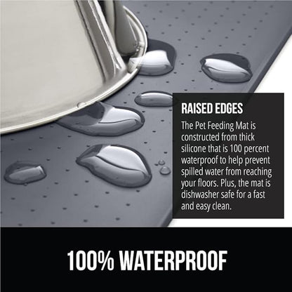 GORILLA GRIP 100% Waterproof Raised Edge BPA Free Silicone Pet Feeding Mat, Dog Cat Food Mats Contain Spills Protects Floors, Placemats for Cats and Dogs Water Bowl, Pets Accessories 16x10, Gray