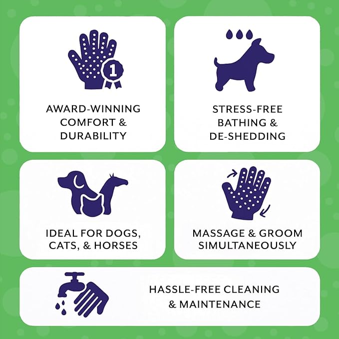 H HANDSON Pet Grooming Gloves - Patented #1 Ranked, Award Winning Shedding, Bathing, & Hair Remover Gloves - Gentle Brush for Cats, Dogs, and Horses (Green, Small)