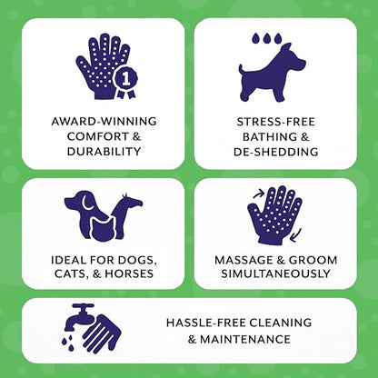 H HANDSON Pet Grooming Gloves - Patented #1 Ranked, Award Winning Shedding, Bathing, & Hair Remover Gloves - Gentle Brush for Cats, Dogs, and Horses (Green, Small)