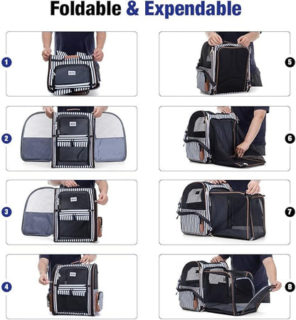 Lekebobor Large Cat Backpack Carrier Expandable Pet Carrier Backpack for Small Dogs Medium Cats Fit Up to 18 Lbs, Dog Carrier Backpack,Puppy Backpack Carrier, Striped