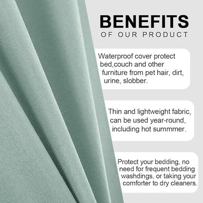 DUJUIKE Waterproof Bed Cover for Dog and Cats,Pet Hair Resistant Bed Sheet Cover, Protective Bed Liner Cover with 100% Waterproof Breathable Thin Fabric (Green, Twin 63 * 90 inch)