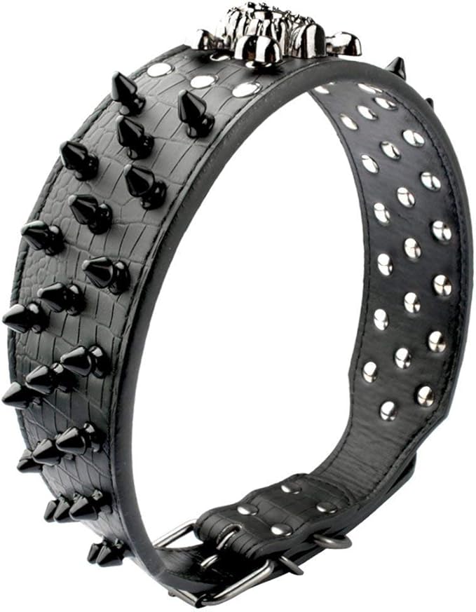Serijoars Spiked Studded Dog Collar, PU Leather Dog Collar, Adjustable Pet Collars for Medium or Large Breed Pet (S, Gold Brown2)