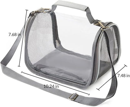 Reptile Small Animal Travel Carrier - Portable Ventilated Pet Carrier for Bearded Dragons, Lizards, Sugar Gliders, Hedgehogs, Rats, Birds, Guinea Pigs etc | Escape-Proof, Breathable Mesh (Grey)