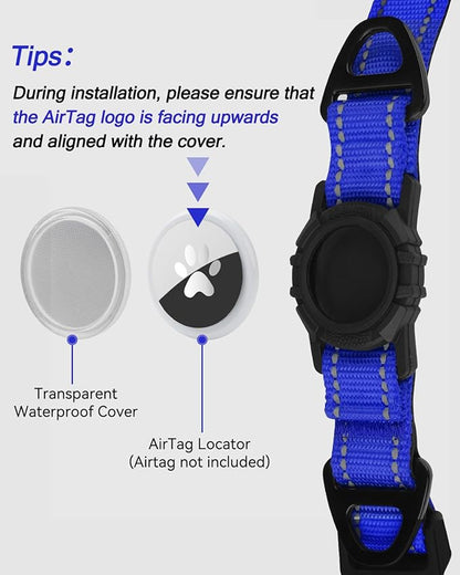 Joytale Airtag Dog Collar, Reflective Pet Collar with Waterproof AirTag Holder, Dual D-Rings, Soft Padded Adjustable for Medium Dogs, Navy Blue, M