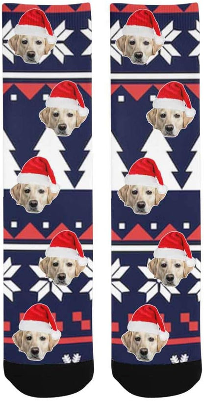 Custom Face Socks, Personalized Dog Lover Pet Photo Picture on Socks Unisex Athletic Crew Socks for Men Women
