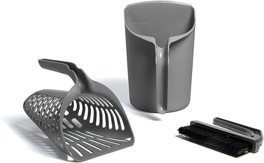 Kitty City Infinity Cat Litter Scoop with Holder – Non-Stick Aluminum Litter Sifter & Deep Shovel, Ergonomic Handle, Easy Clean Poop Scooper for Cats