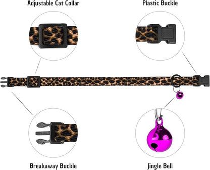 4PCS Breakaway Cat Collars with Bell - Cute Soft Adjustable Safety Kitten Collars 4-Pack - Nylon Pet Collars Nature Tribal Striped Floral Space Aztec Flowers Print (Animal Print)