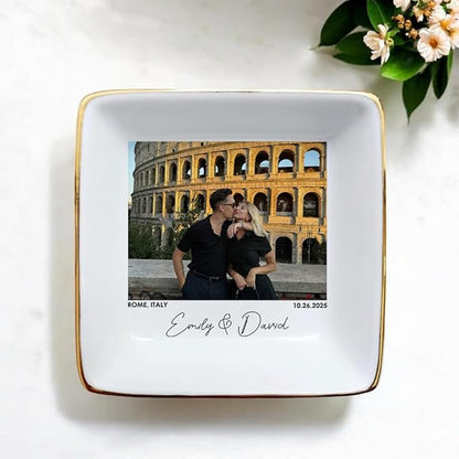 Custom Couple Portrait Polaroid Photo Ring Dish, Personalized Picture Jewelry Holder, Engagement Ring Dish, Wedding Trinket Tray Keepsake Valentines Gift for Her Him Wife Husband