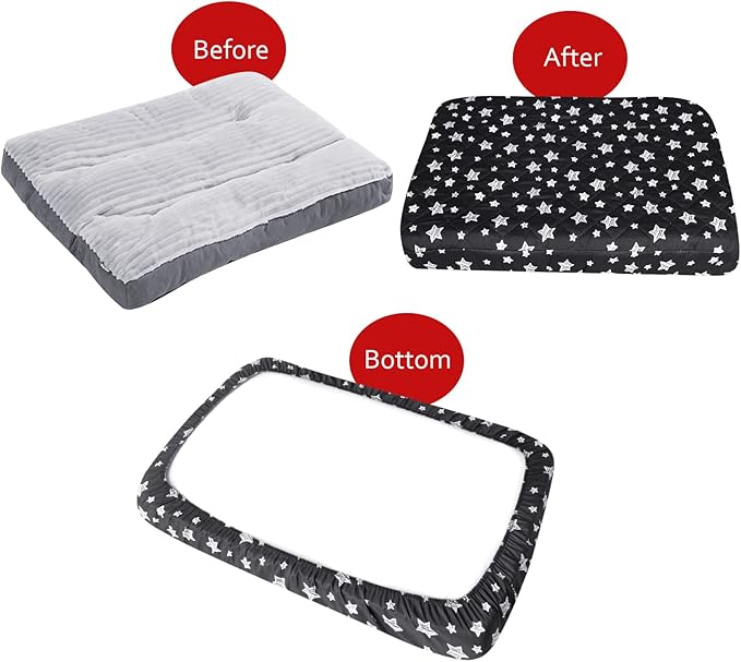 Waterproof Dog Bed Covers Replacement Washable Pet Hair Easy to Remove, Noiseless Quilted Puppy Pet Bed Cover Lovely Black Star Print 32x44 Inches, for Dog/Cat, Cover Only