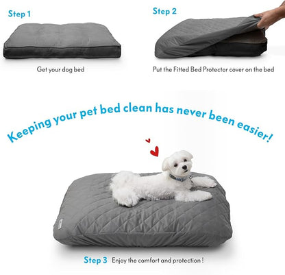 Paw Inspired Waterproof Fitted Cover for Dog Bed | Washable Bed Protector for Dog Mattress | Removable Replacement Cover for Small to Medium Pet Bed (Gray, 34 x 23 x 5 Inch)
