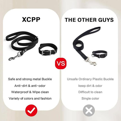 4.2FT Dog Collar and Leash Set, PVC Waterproof Adjustable Odor Proof Pet Collars Leashes, Easy to Clean, Surface 3D Cube Effect, Dog Leash for Small Dogs, Black