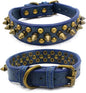 Spiked Dog Collar Soft Pu Leather Mushrooms Rivet Spike Studded Puppy Adjustable Pet Collars for Small Breeds (L, Blue1)