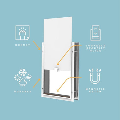 Hakuna Pets Deluxe Aluminum Pet, Cat and Dog Door with 2-Way Locking Panel for Screens, Doors and Walls up to 2.8" Thick, Medium, Silver