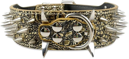Serijoars Spiked Studded Dog Collar, PU Leather Dog Collar, Adjustable Pet Collars for Medium or Large Breed Pet (M, Gold Brown5)