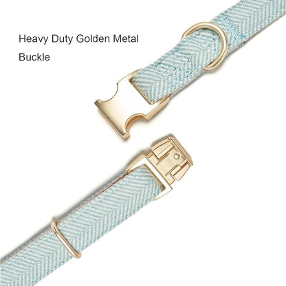 Soft Cotton Hemp Dog Collar with Metal Buckle Adjustable Twilled Dog Collars for Small Medium Large Dogs(Blue,Small)
