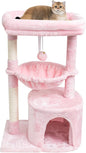 SYANDLVY Small Cat Tree for Indoor Cats, Cat Tower with Scratching Post, Modern Cat House with Padded Perch, Kittens Condo with Cradle, Cat Cave, Pink
