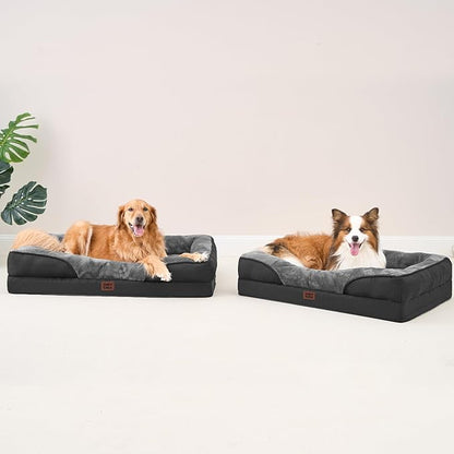EHEYCIGA Orthopedic XXL Dog Bed for Large Sized Dog, 52x41x8 Inch Extra Large Memory Foam Dog Couch Bed with Sides, Waterproof Liner & Washable Removable Cover, Bolster Pet Sofa, Grey/Black
