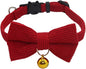 THAIN Cat Collar with Bow Tie and Bell, Breakaway Adjustable Cute Soft Corduroy Kitten Collars Safety Buckle for Girl Cats(Solid Red)