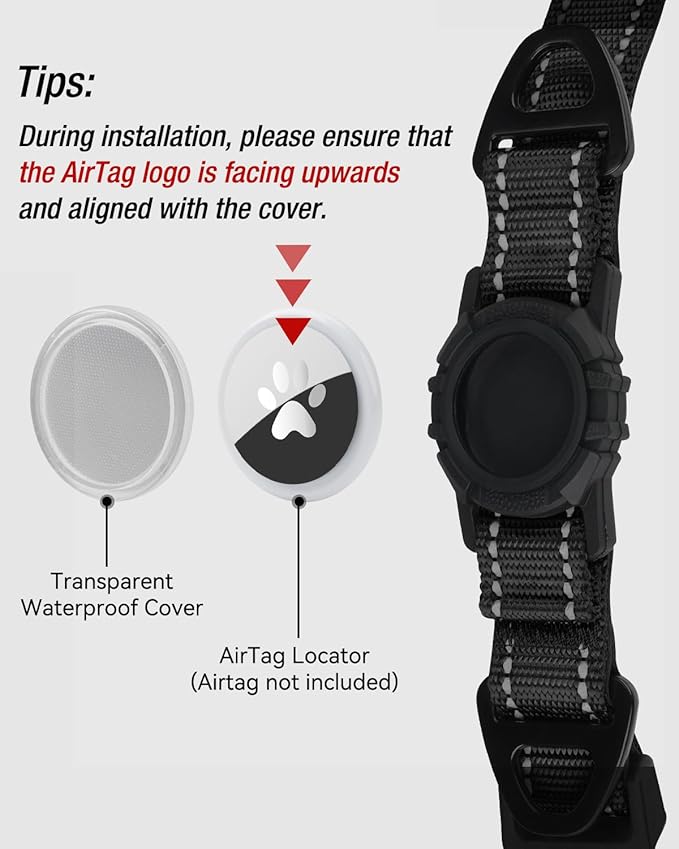 Joytale Airtag Dog Collar, Reflective Pet Collar with Waterproof AirTag Holder, Dual D-Rings, Soft Padded Adjustable for Small Dogs, Black, S